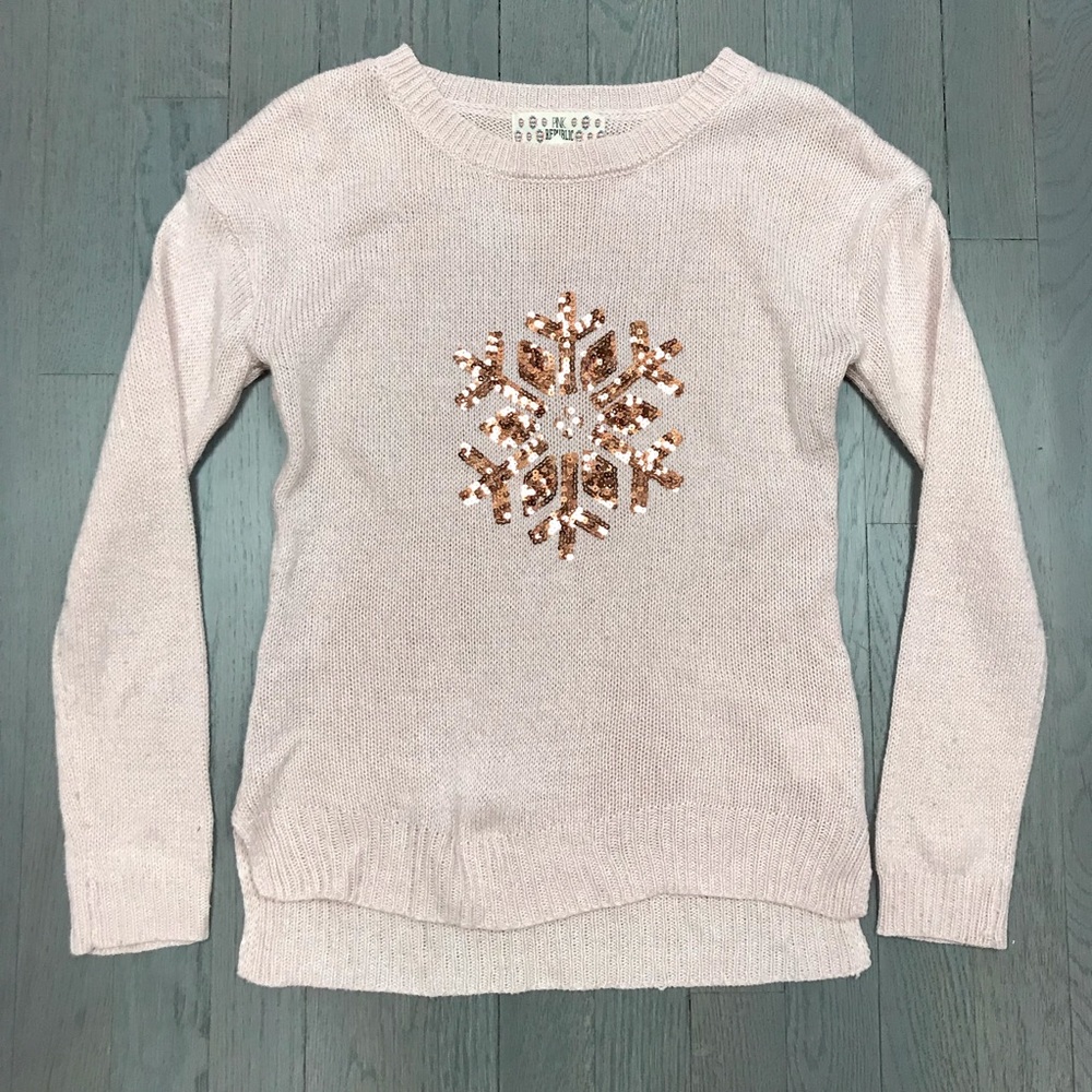 Pink Republic Girls Sequin Snowflake Pink Sweater